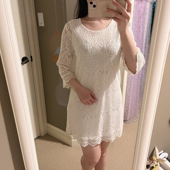 H&M White Boho Dress with Mid-Length Sleeves Size 6 - Picture 3 of 3